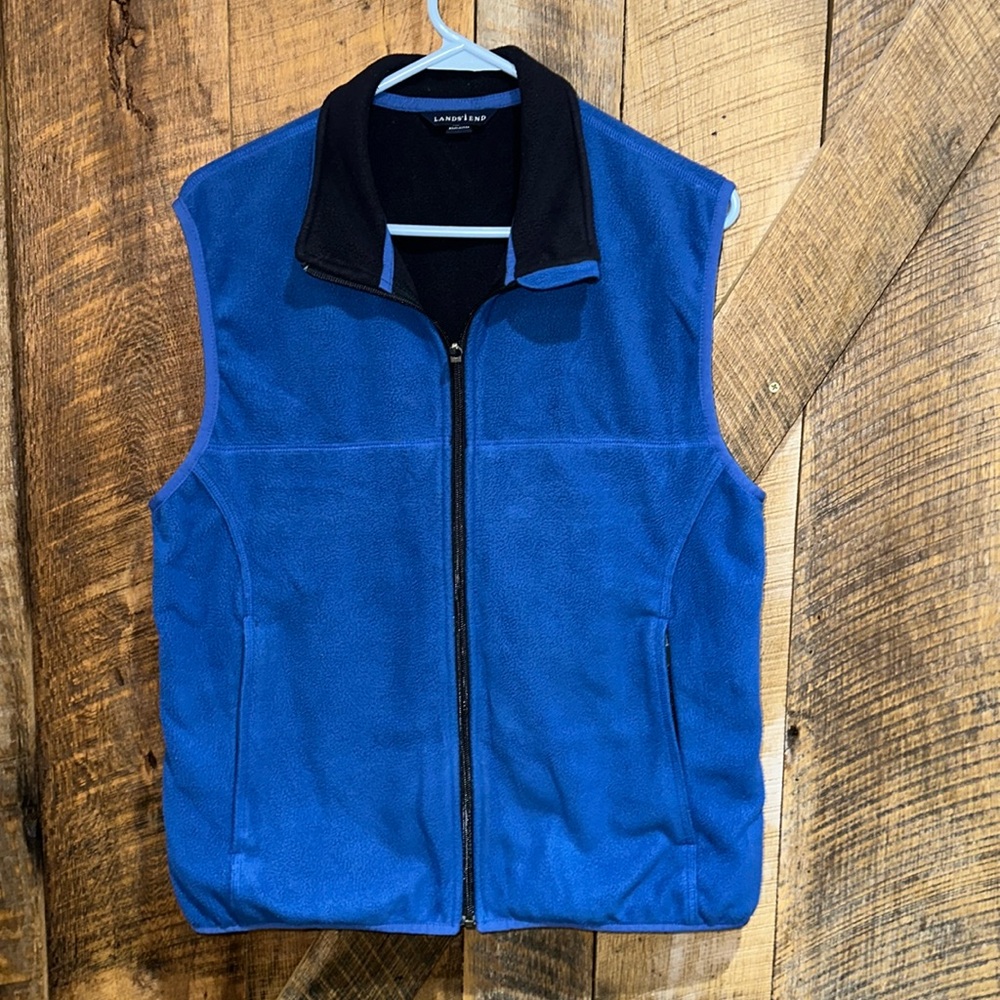 Lands End Women’s Fleece Vest Royal Blue And Black Size Medium (10-12) G19